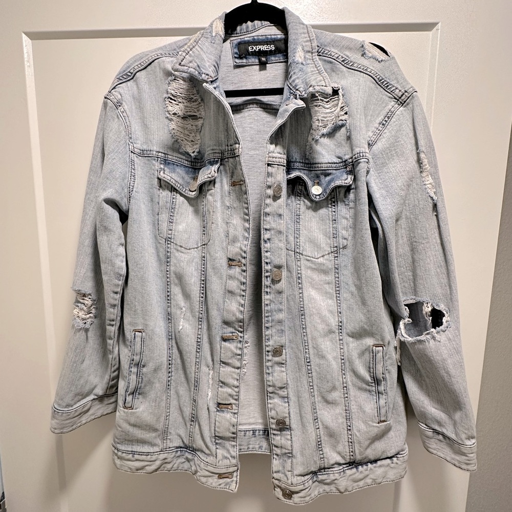 Boyfriend style distressed denim jacket